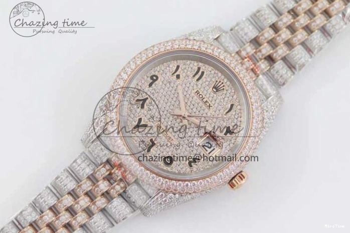 MiroTime 1229 Affordable Datejust 41 SS RG Full Diamonds TWF 1:1 Best Edition Arabic Markers Dial on Jubilee Bracelet A 2385